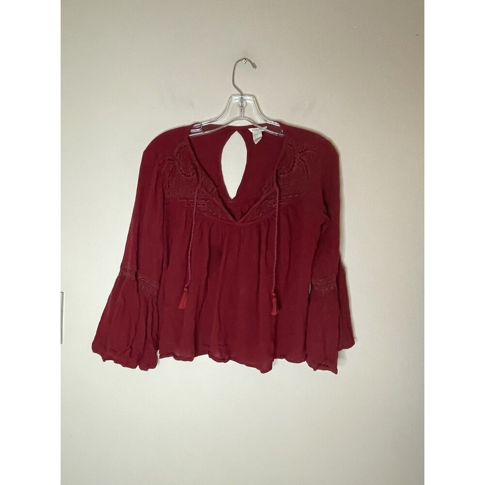 Boho Women’s Blouse Burgundy Bell Sleeves With Crochet Petite India S